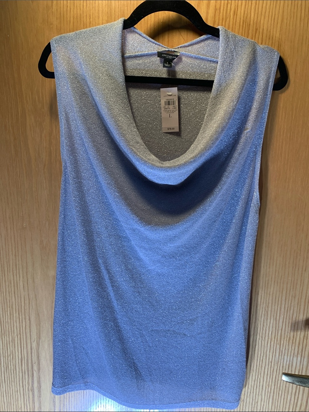 New! Ann Taylor Silver Shimmery Sleeveless, Racerback Cowl Neck Top - Size L
